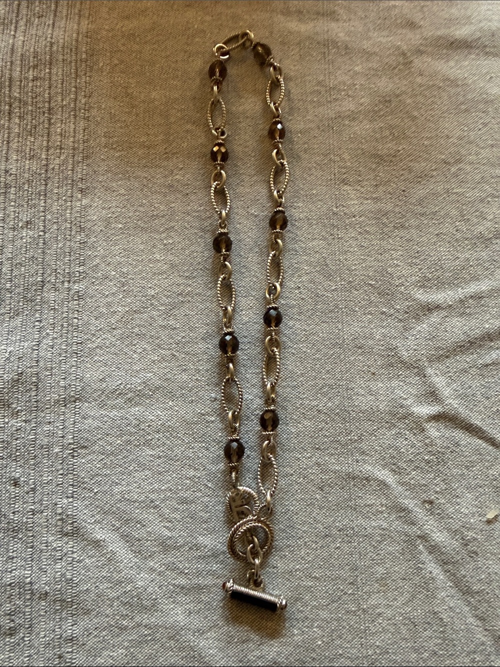 Judith Ripka Sterling silver toggle necklace with smoky quartz orbs